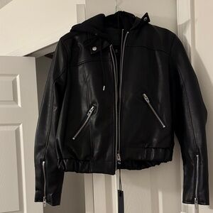 Blank NYC Black Leather Jacket with Hood